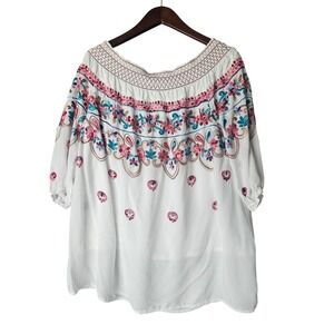 Mirror Image Embroidered Peasant Top Off Shoulder Blouse White XL‎